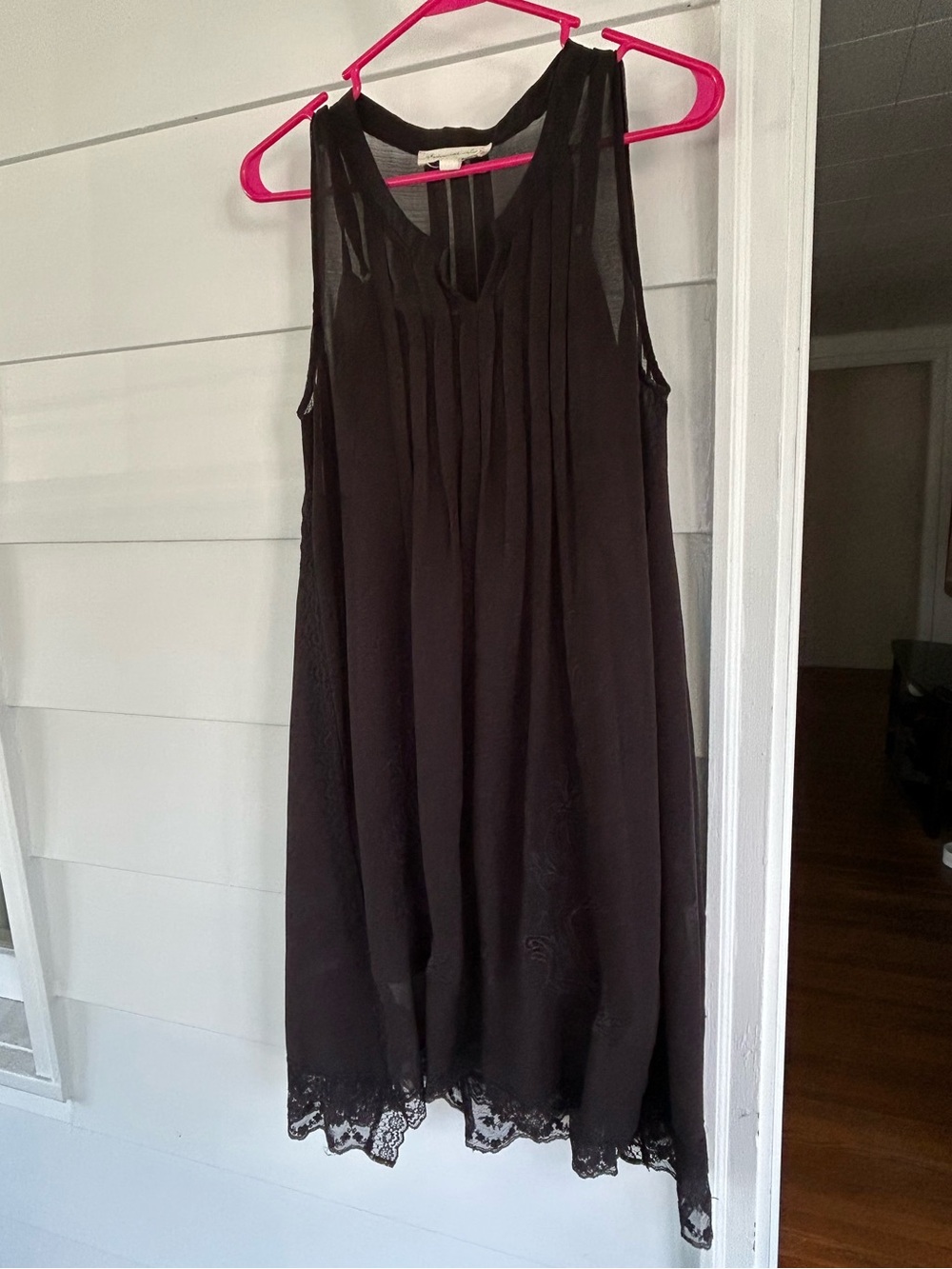 Staring at Stars Black Sleeveless Mini Dress with Lace Hem